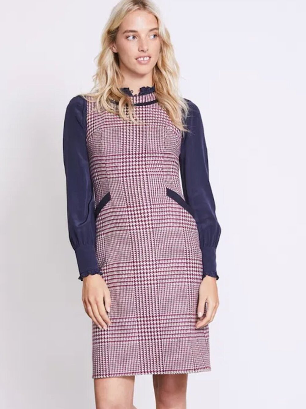 Boden British Tweed by MALLALIEUS Deborah Wool Plaid Sleeveless Shift Dress, 18L